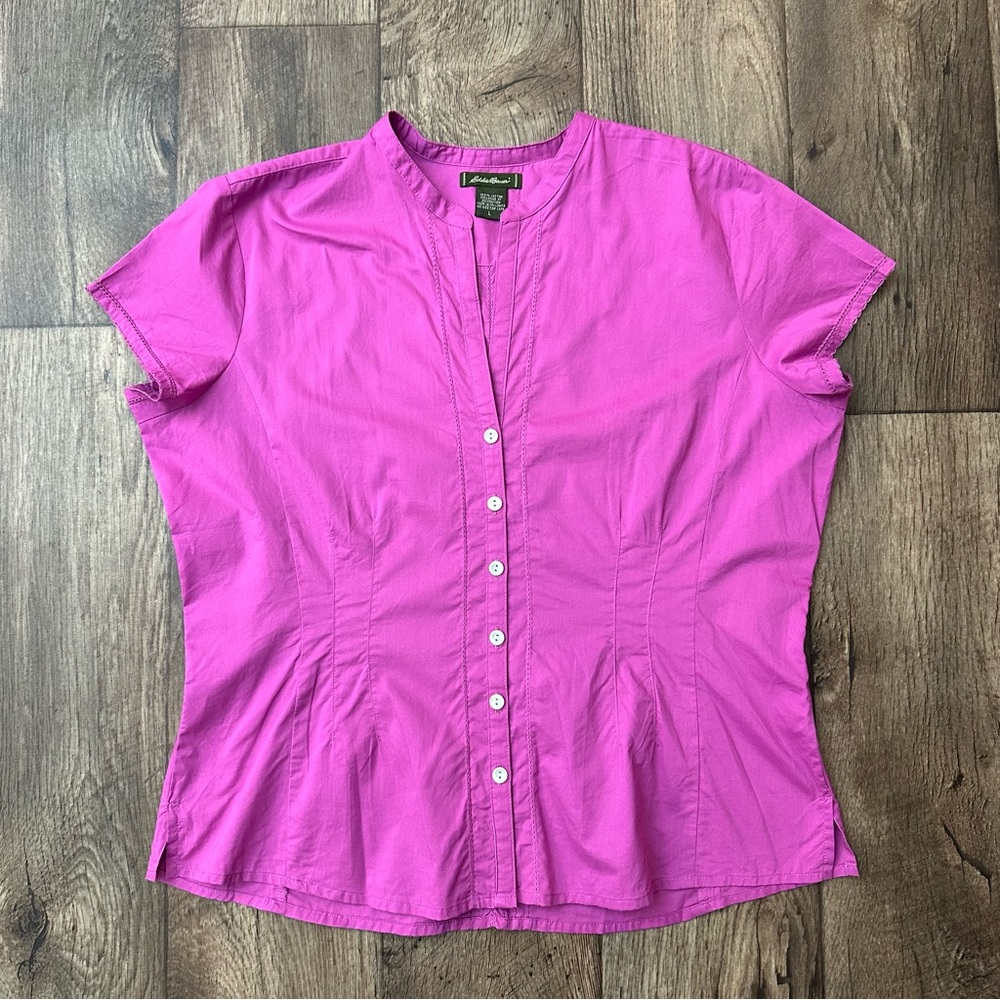 Eddie Bauer Button Up 100% Cotton Blouse Shirt Women’s Size L Pink